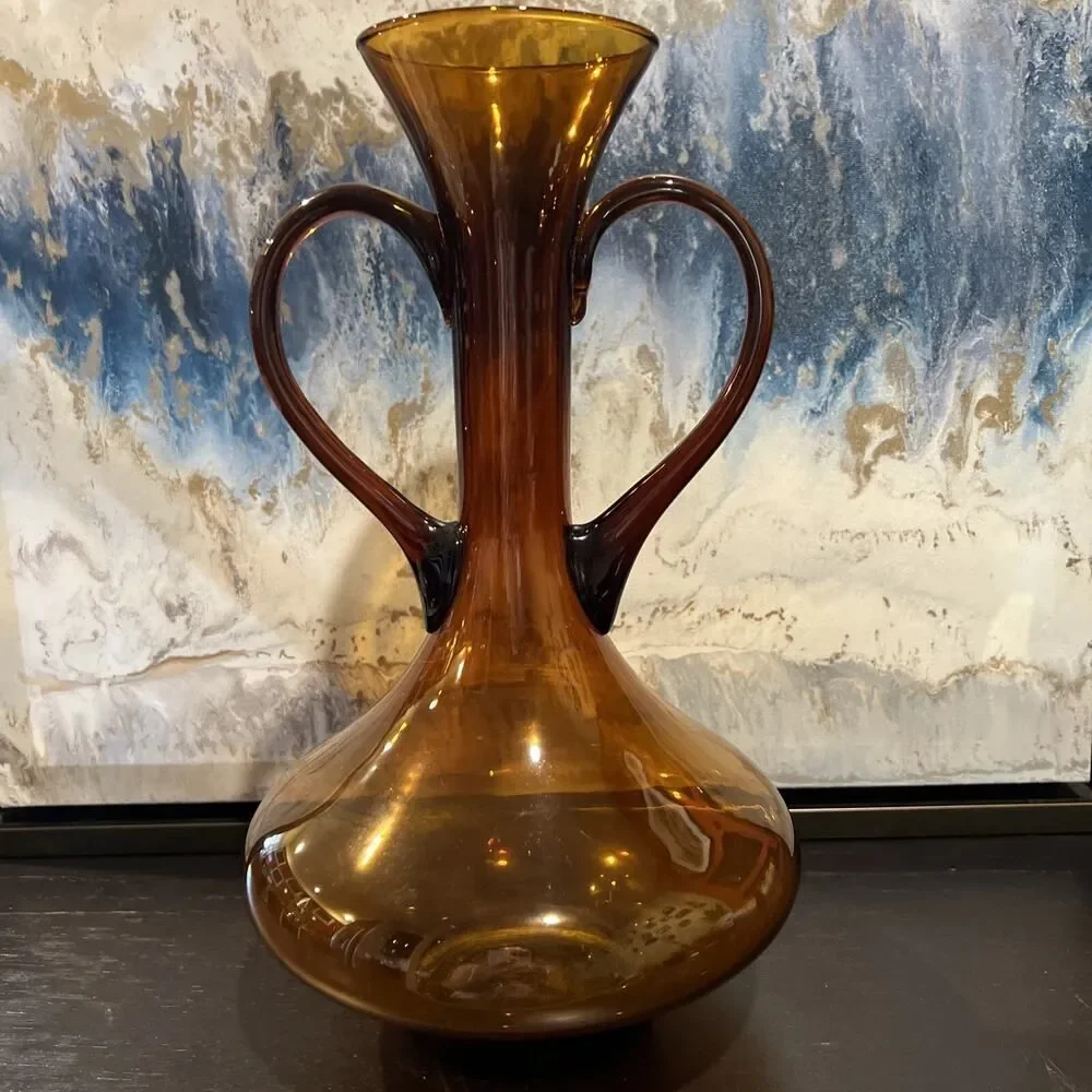 Vintage AMBER HARVEST GOLD Double Handled Mid Century 11.5